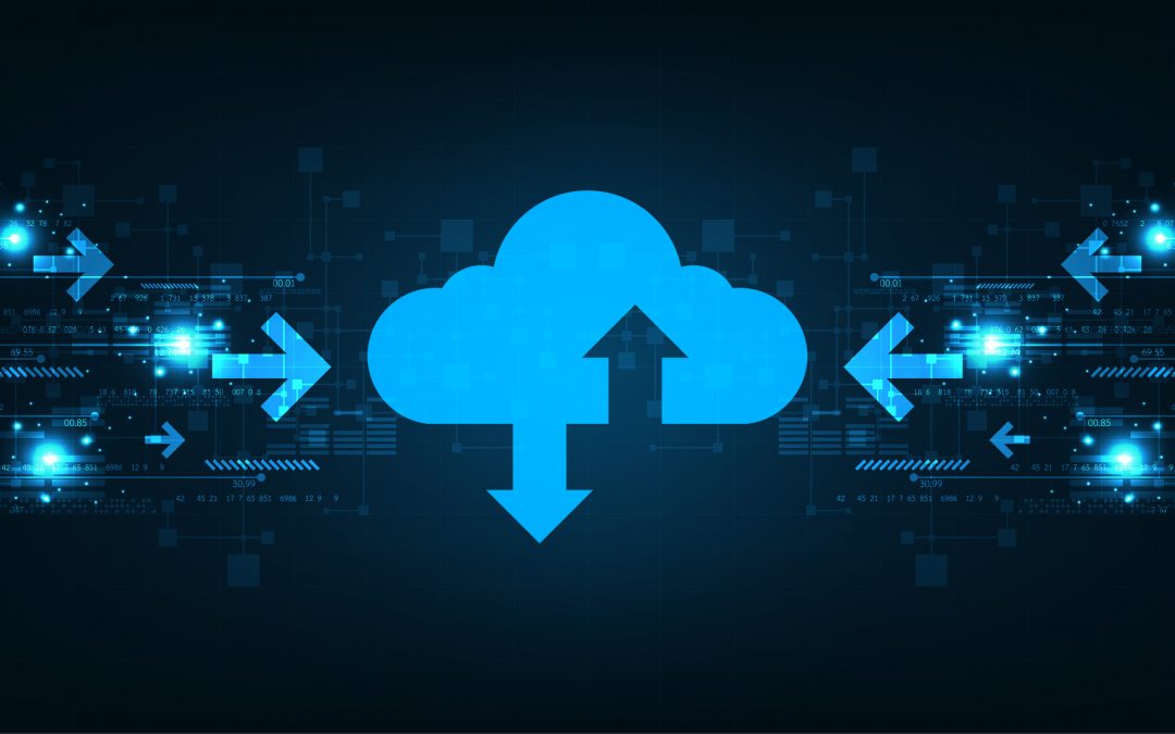 Cloud interface that shows data uploading to the internet.